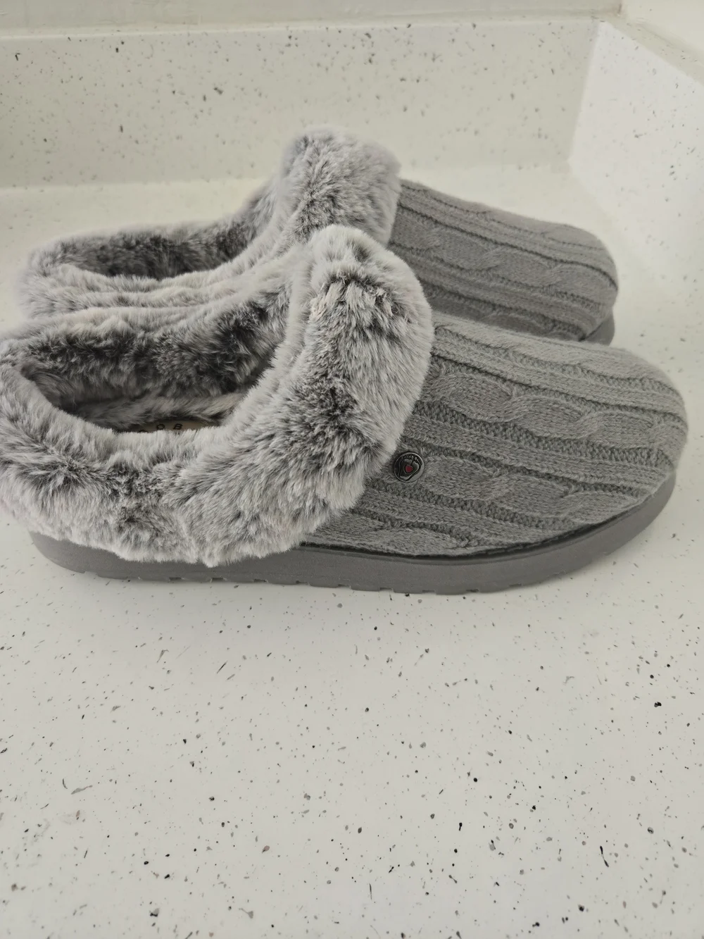 Skechers BOBS Memory Foam Faux Fur Grey - Picture 1 of 6